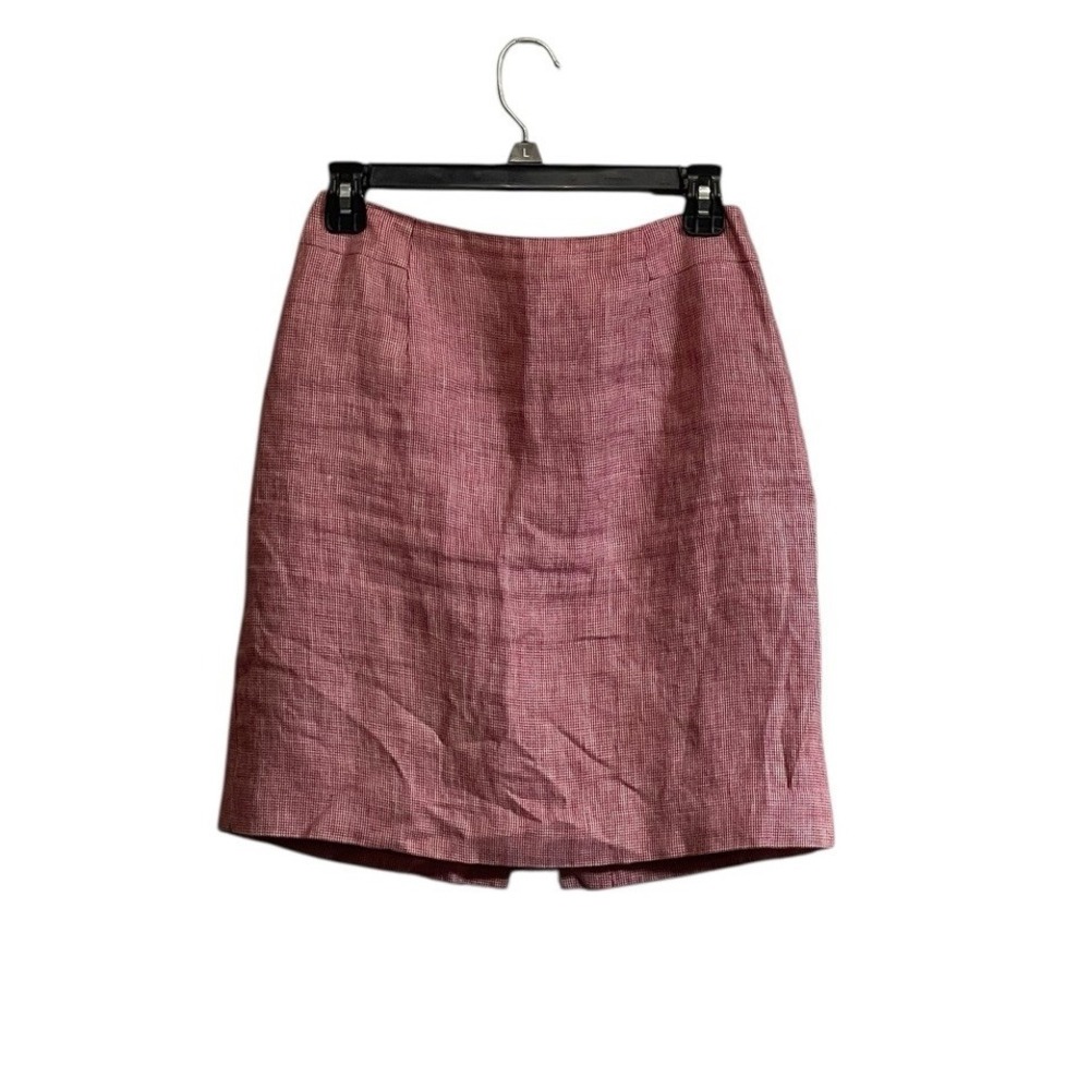 Talbots Pencil Skirt Sz 4P Red White Gingham Irish Linen Career Coastal Classic